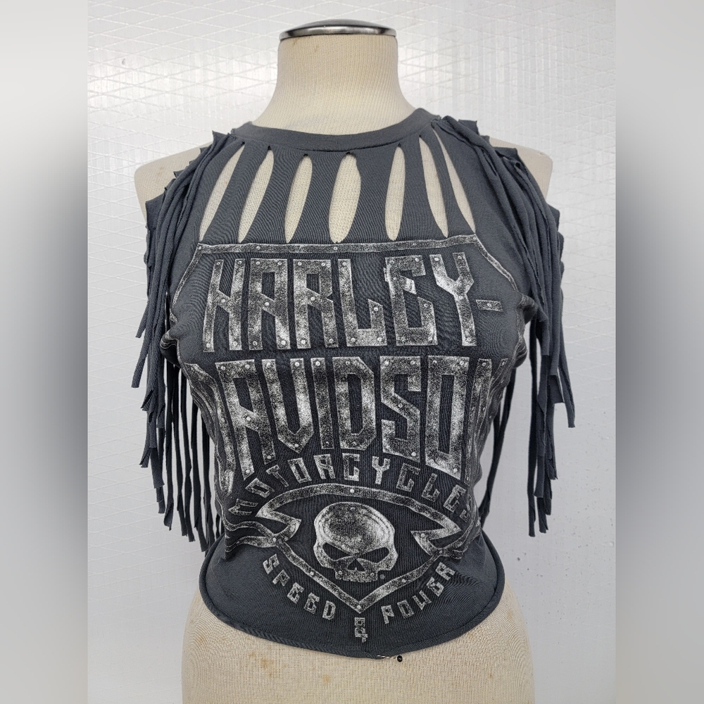 Harley-Davidson Women’s Gray Cutout Fringe Tank Top